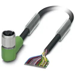 Sensor actuator cable, M12-cable socket, angled to open end, 17 pole, 3 m, PUR, black, 1.5 A, 1430828