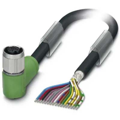 Sensor actuator cable, M12-cable socket, angled to open end, 17 pole, 10 m, PUR/PVC, black, 1.5 A, 1430352 - 1