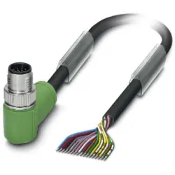 Sensor actuator cable, M12-cable plug, angled to open end, 17 pole, 10 m, PVC, black, 1.5 A, 1555334