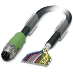Sensor actuator cable, M12-cable plug, straight to open end, 17 pole, 1.5 m, PUR/PVC, black, 1.5 A, 1430200