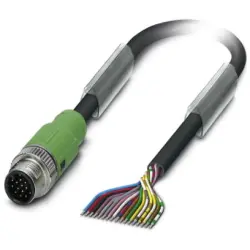 Sensor actuator cable, M12-cable plug, straight to open end, 17 pole, 5 m, PVC, black, 1.5 A, 1555282
