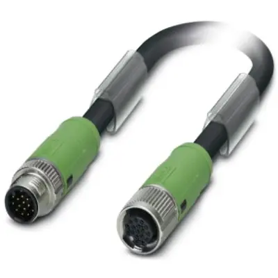 Sensor actuator cable, M12-cable plug, straight to M12-cable socket, straight, 17 pole, 10 m, PUR/PVC, black, 1.5 A, 1402422 - 1
