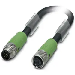 Sensor actuator cable, M12-cable plug, straight to M12-cable socket, straight, 17 pole, 10 m, PUR/PVC, black, 1.5 A, 1402422