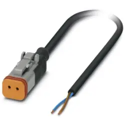 Sensor actuator cable, cable socket to open end, 2 pole, 1.5 m, PUR, black, 3 A, 1410732