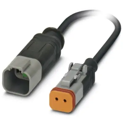 Sensor actuator cable, cable plug to cable socket, 2 pole, 0.3 m, PUR, black, 8 A, 1414991 - 1