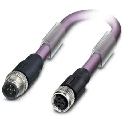 Sensor actuator cable, M12-cable plug, straight to M12-cable socket, straight, 2 pole, 5 m, PUR, purple, 4 A, 1507382 - 1