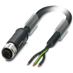 Sensor actuator cable, M12-cable socket, straight to open end, 3 pole, 1 m, PVC, black, 16 A, 1411644