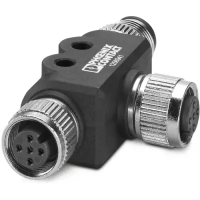 Adapter, M12 (5 pole, socket) to M12 (5 pole, plug), T-shape, 1256941 - 1