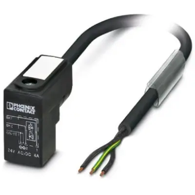 Sensor actuator cable, valve connector DIN shape C to open end, 3 pole, 1.5 m, PUR, black, 4 A, 1435535 - 1