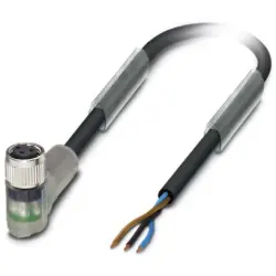 Sensor actuator cable, M8-cable socket, angled to open end, 3 pole, 1.5 m, PUR, black, 4 A, 1671069