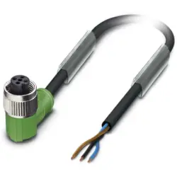 Sensor actuator cable, M12-cable socket, angled to open end, 3 pole, 1.5 m, PUR, black, 4 A, 1694509
