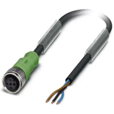 Sensor actuator cable, M12-cable socket, straight to open end, 3 pole, 1.5 m, PUR, black, 4 A, 1694486 - 1
