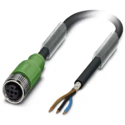 Sensor actuator cable, M12-cable socket, straight to open end, 3 pole, 1.5 m, PUR, black, 4 A, 1682786