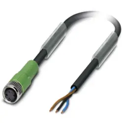 Sensor actuator cable, M8-cable socket, straight to open end, 3 pole, 1.5 m, PVC, black, 4 A, 1415870