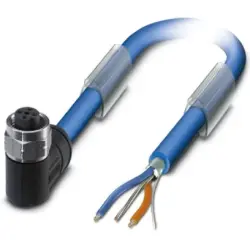 Sensor actuator cable, M12-cable socket, angled to open end, 3 pole, 2 m, PVC, blue, 4 A, 1419087