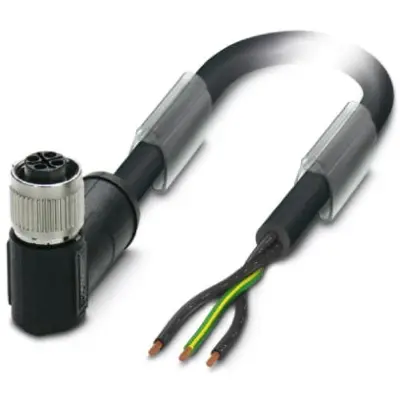 Sensor actuator cable, M12-cable socket, angled to open end, 3 pole, 2 m, PVC, black, 16 A, 1411649 - 1