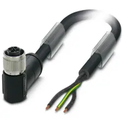 Sensor actuator cable, M12-cable socket, angled to open end, 3 pole, 2 m, PVC, black, 16 A, 1411649