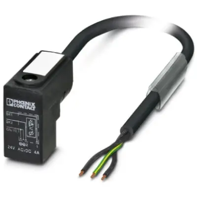 Sensor actuator cable, valve connector DIN shape C to open end, 3 pole, 3 m, PUR, black, 4 A, 1443239 - 1