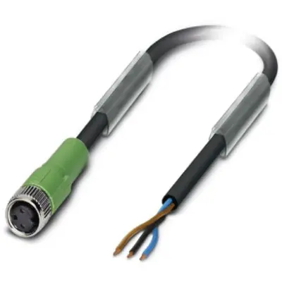 Sensor actuator cable, M8-cable socket, straight to open end, 3 pole, 3 m, PUR, black, 4 A, 1669725 - 1
