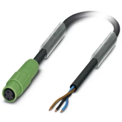 Sensor actuator cable, M8-cable socket, straight to open end, 3 pole, 3 m, PUR, black, 4 A, 1417698 - 1