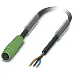 Sensor actuator cable, M8-cable socket, straight to open end, 3 pole, 3 m, PUR, black, 4 A, 1417698