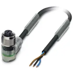 Sensor actuator cable, M12-cable socket, angled to open end, 3 pole, 3 m, PUR, black, 4 A, 1694402