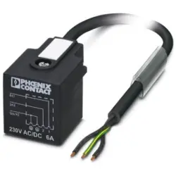 Sensor actuator cable, valve connector DIN shape A to open end, 3 pole, 3 m, PVC, black, 6 A, 1415921