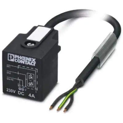 Sensor actuator cable, valve connector DIN shape A to open end, 3 pole, 3 m, PVC, black, 4 A, 1415913 - 1