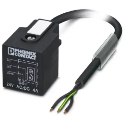 Sensor actuator cable, valve connector DIN shape A to open end, 3 pole, 3 m, PVC, black, 4 A, 1415905 - 1