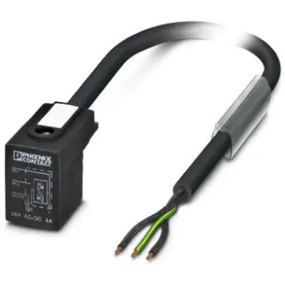 Sensor actuator cable, valve connector DIN shape B to open end, 3 pole, 3 m, PVC, black, 4 A, 1400609 - 1