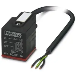 Sensor actuator cable, valve connector DIN shape A to open end, 3 pole, 5 m, PUR, black, 4 A, 1407289