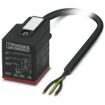 Sensor actuator cable, valve connector DIN shape A to open end, 3 pole, 5 m, PUR, black, 4 A, 1407289 - 1