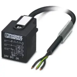 Sensor actuator cable, valve connector DIN shape A to open end, 3 pole, 5 m, PUR, black, 2 A, 1400798