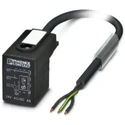 Sensor actuator cable, valve connector DIN shape B to open end, 3 pole, 5 m, PUR, black, 4 A, 1443161