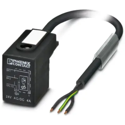 Sensor actuator cable, valve connector DIN shape B to open end, 3 pole, 5 m, PUR, black, 4 A, 1443161 - 1