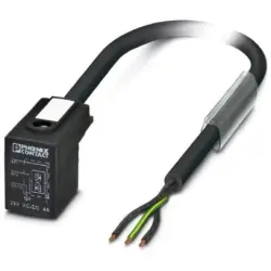 Sensor actuator cable, valve connector DIN shape B to open end, 3 pole, 5 m, PUR, black, 4 A, 1435409