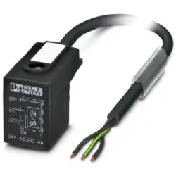 Sensor actuator cable, valve connector DIN shape B to open end, 3 pole, 5 m, PUR, black, 4 A, 1443200