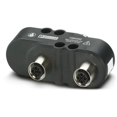Adapter, M12 (4 pole, plug) to M12 (4 pole, socket), H shape, 1080242 - 1