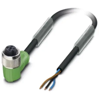 Sensor actuator cable, M12-cable socket, angled to open end, 3 pole, 5 m, PUR, black, 4 A, 1668218 - 1
