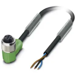 Sensor actuator cable, M12-cable socket, angled to open end, 3 pole, 5 m, PUR, black, 4 A, 1668218