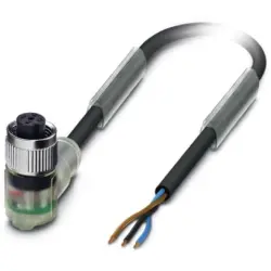 Sensor actuator cable, M12-cable socket, angled to open end, 3 pole, 5 m, PUR, black, 4 A, 1668276