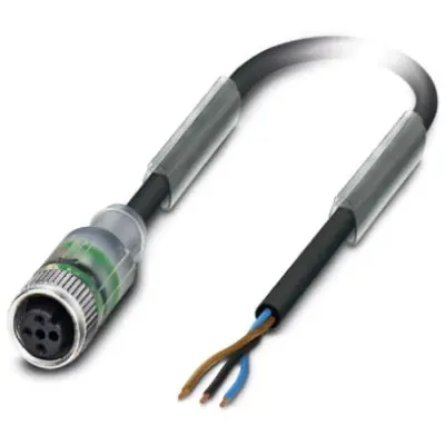 Sensor actuator cable, M12-cable socket, straight to open end, 3 pole, 5 m, PUR, black, 4 A, 1694787 - 1