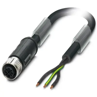 Sensor actuator cable, M12-cable socket, straight to open end, 3 pole, 5 m, PVC, black, 16 A, 1411646 - 1