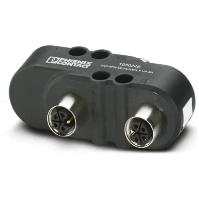 Adapter, M12 (5 pole, plug) to M12 (5 pole, socket), H shape, 1080248 - 1