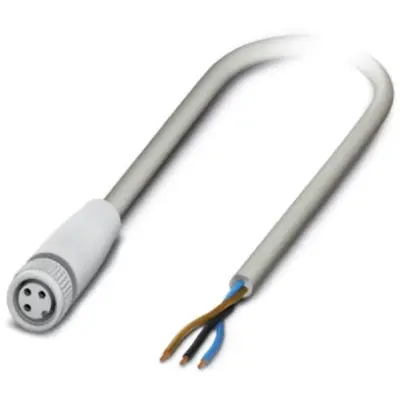 Sensor actuator cable, M8-cable socket, straight to open end, 3 pole, 10 m, PP-EPDM, gray, 4 A, 1406480 - 1