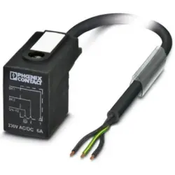Sensor actuator cable, valve connector DIN shape B to open end, 3 pole, 10 m, PUR, black, 6 A, 1438862