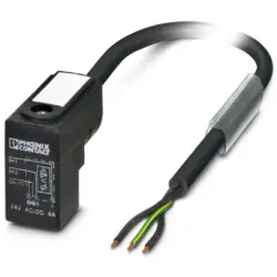 Sensor actuator cable, valve connector DIN shape C to open end, 3 pole, 10 m, PUR, black, 4 A, 1443255