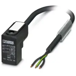 Sensor actuator cable, valve connector DIN shape C to open end, 3 pole, 10 m, PUR, black, 4 A, 1435564