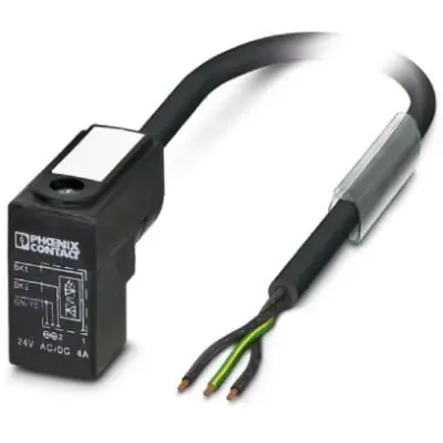 Sensor actuator cable, valve connector DIN shape C to open end, 3 pole, 10 m, PUR, black, 4 A, 1435713 - 1
