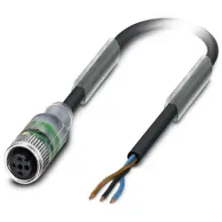 Sensor actuator cable, M12-cable socket, straight to open end, 3 pole, 10 m, PUR, black, 4 A, 1694790